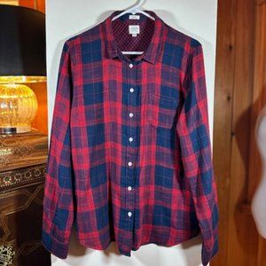 J. CREW - Navy and Red Tartan Plaid Flowy Buttopn Down Boyfriend  Shirt - L